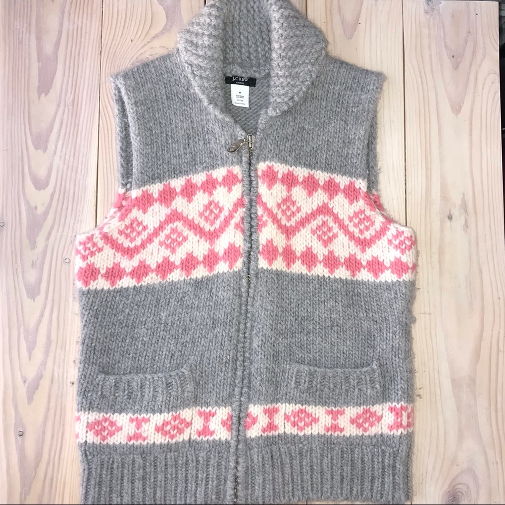 J. Crew Handknit 100% Alpaca and Wool Zip Up Vest